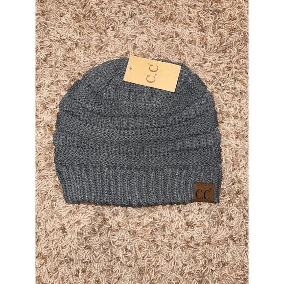 CC Original Gray Solid Ribbed Beanie Toboggan - Picture 3 of 3